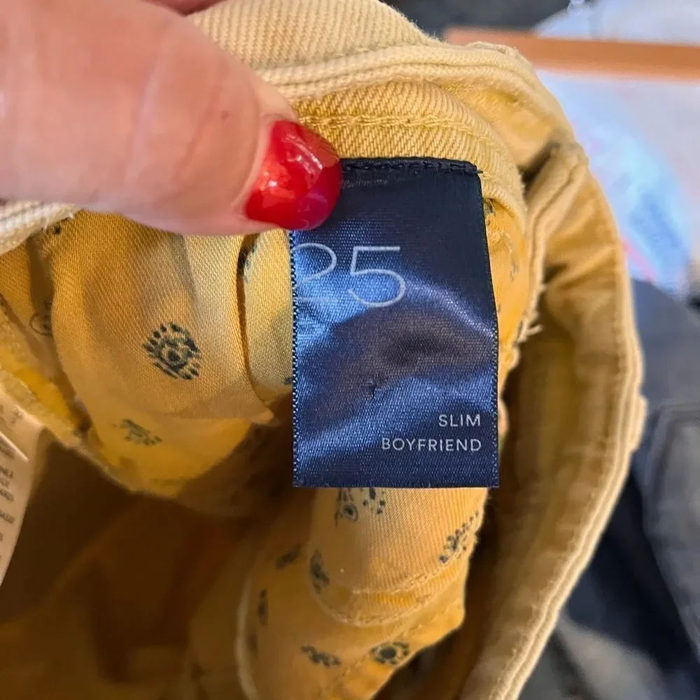 Pilcro Anthropologie Sun Washed Mustard Slim Boyfriend Jeans sz  25 - Picture 5 of 7